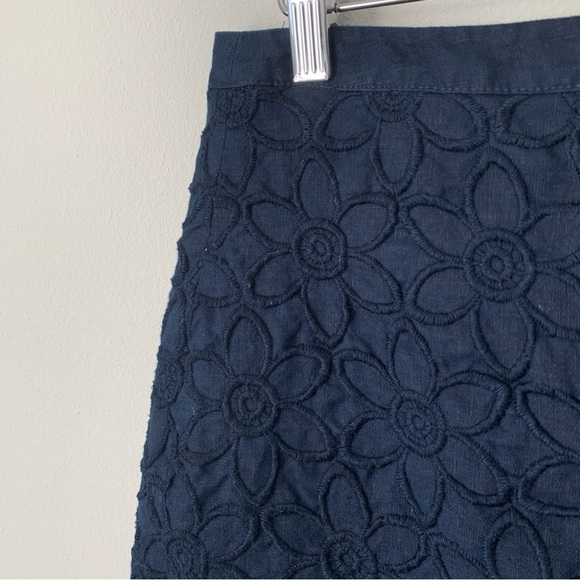 Talbots Floral‎ Embroidered Scalloped Hem Linen Skirt Womens 8 side zip lined - Picture 7 of 10